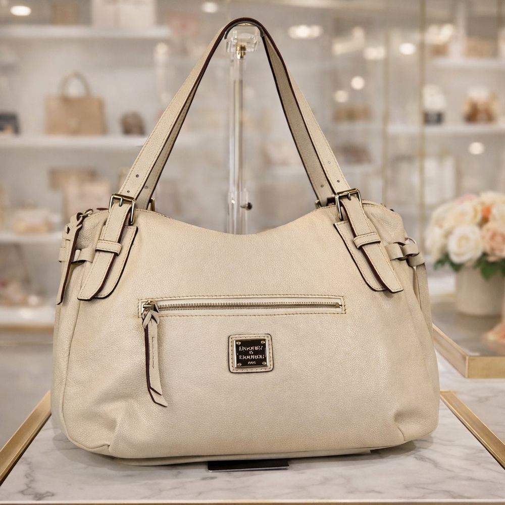 Dooney &‎ Bourke Nina Satchel Vintage Cream Bone Pebbled Leather Shoulder Bag